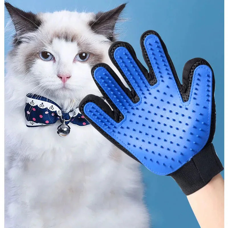 pet grooming glove or pet hair massage brush