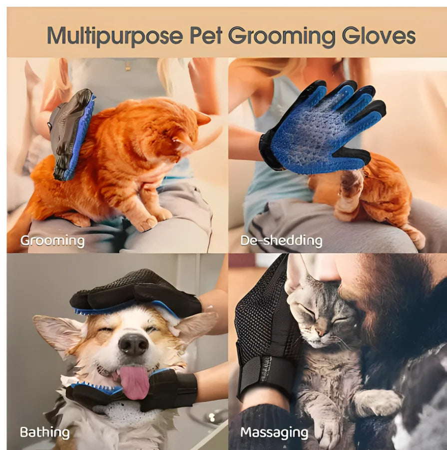 pet grooming glove or pet hair massage brush