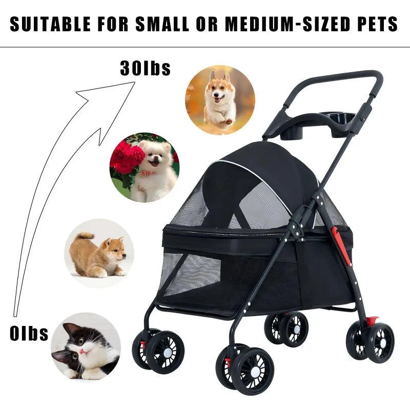Lightweight Foldable Pet Stroller – Portable Dog & Cat Carrier for Outdoor Travel