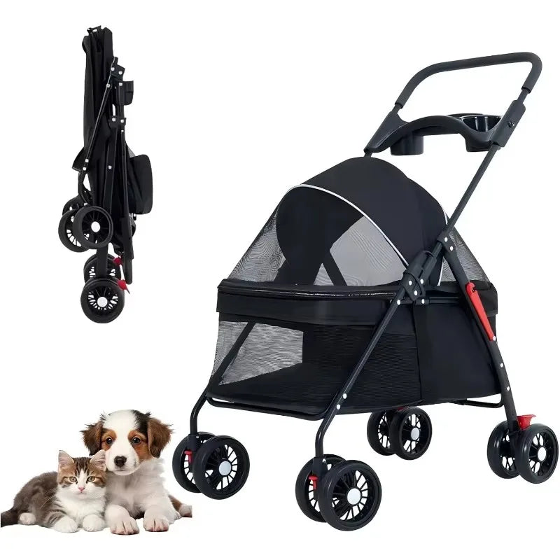 Lightweight Foldable Pet Stroller – Portable Dog & Cat Carrier for Outdoor Travel