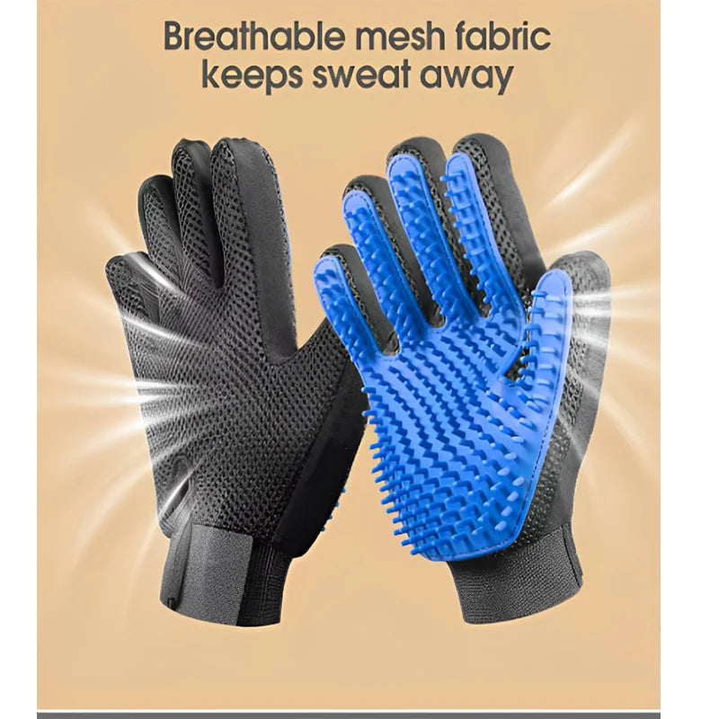 pet grooming glove or pet hair massage brush