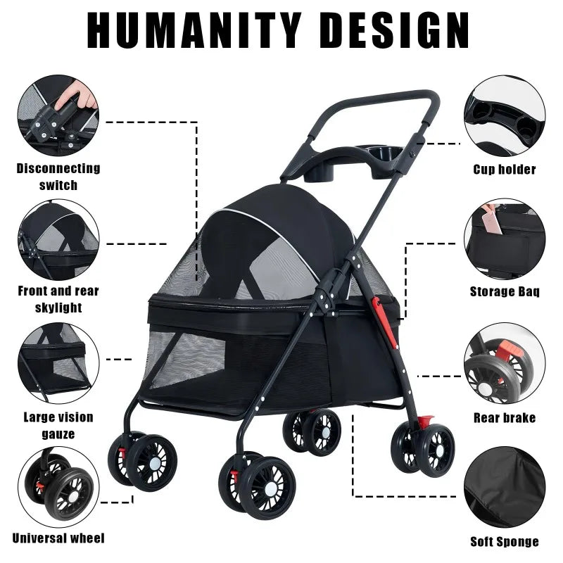 Lightweight Foldable Pet Stroller – Portable Dog & Cat Carrier for Outdoor Travel
