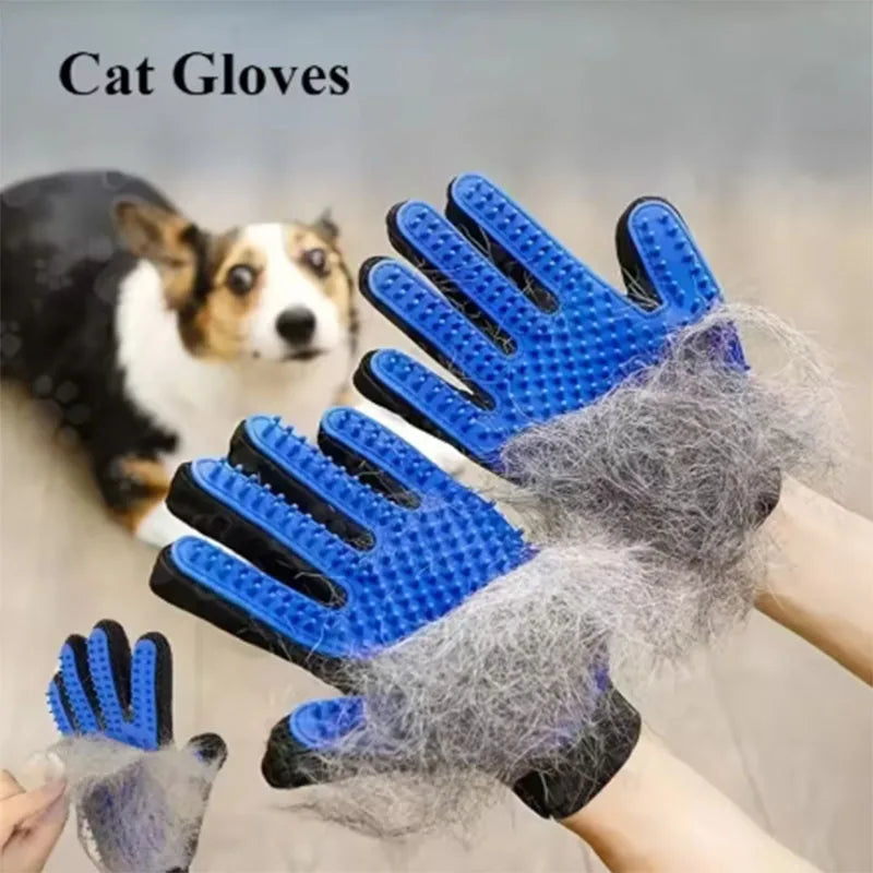 pet grooming glove or pet hair massage brush