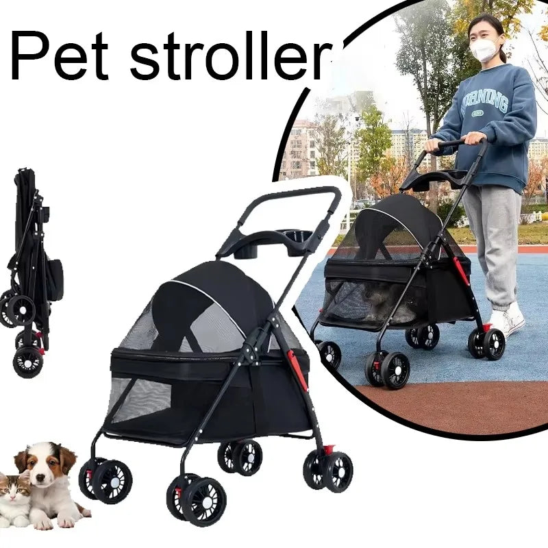 Lightweight Foldable Pet Stroller – Portable Dog & Cat Carrier for Outdoor Travel